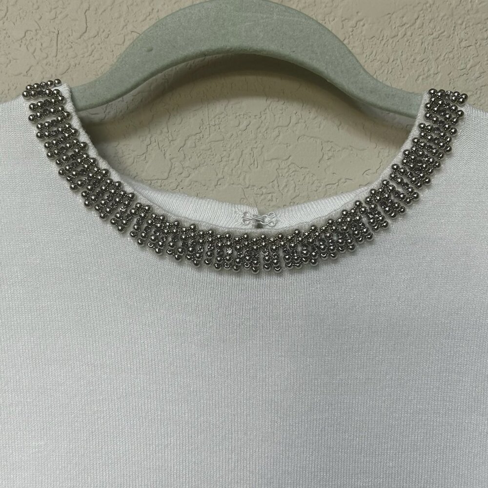 NWOT Elegant Very Soft Beaded Neckline Feminine Knit Top - Picture 14 of 16
